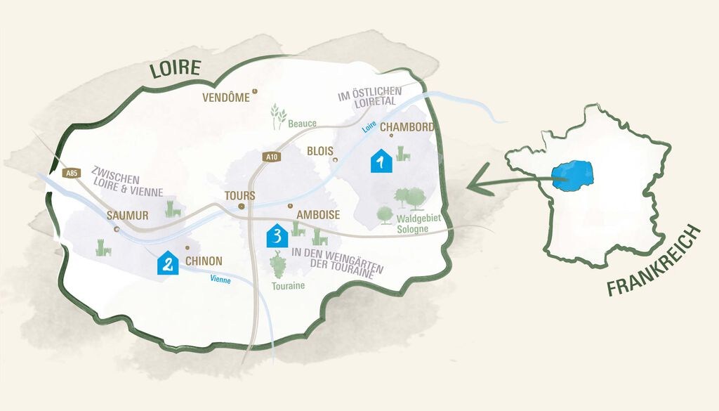 Karte-Loire-Frankreich-Rundreise-Häuser