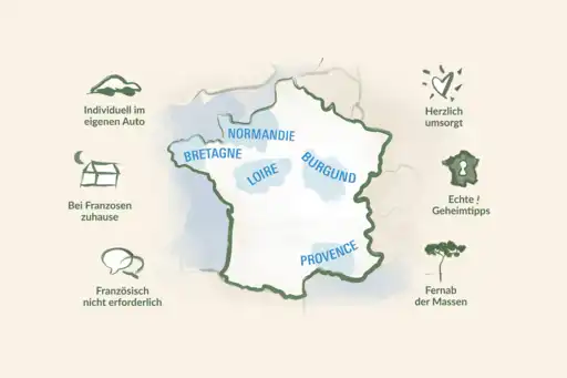 Karte mit Frankreich und Icons