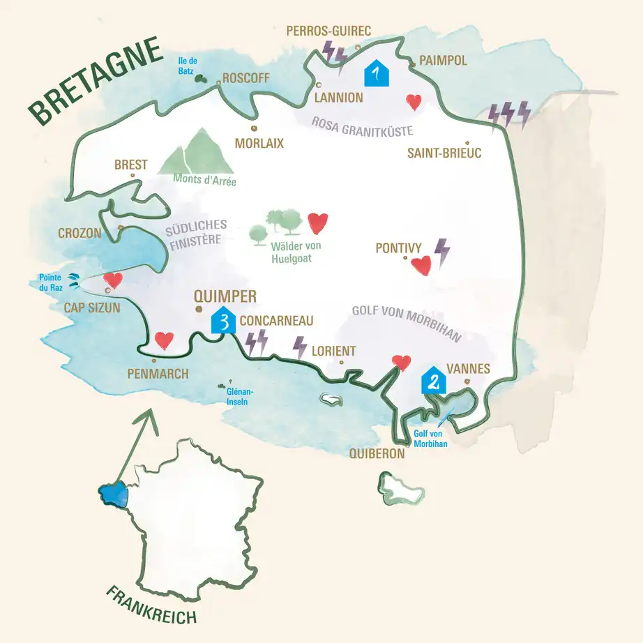 Bretagne Karte schönste Reiseziele 