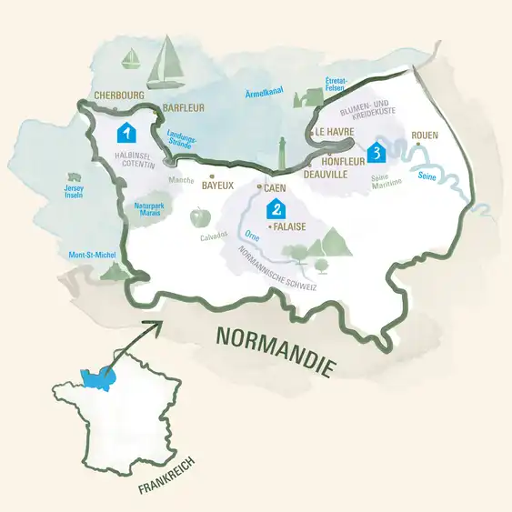 Normandie Karte detailliert mit Frankreichkarte