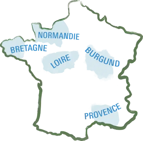 Frankreichkarte mit fünf Regionen
