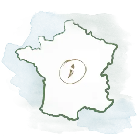Eine Frankreichkarte mit einem Info-Symbol in der Mitte