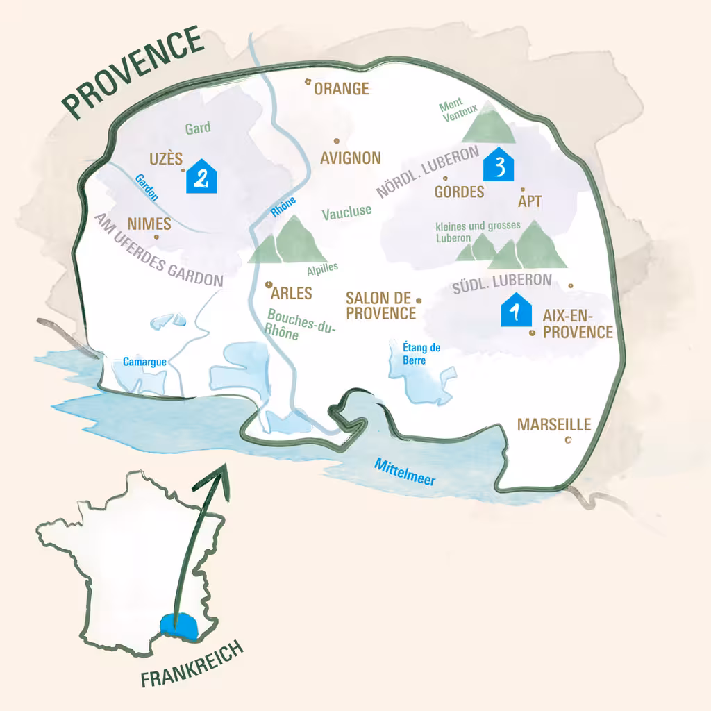 Provence Karte detailliert mit Frankreichkarte