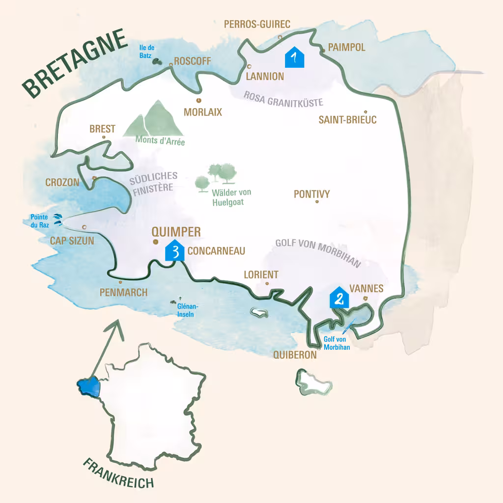 Bretagne Karte detailliert mit Frankreichkarte
