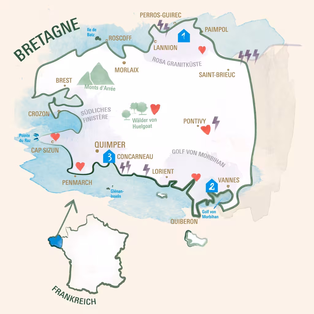 Bretagne Karte schönste Reiseziele 