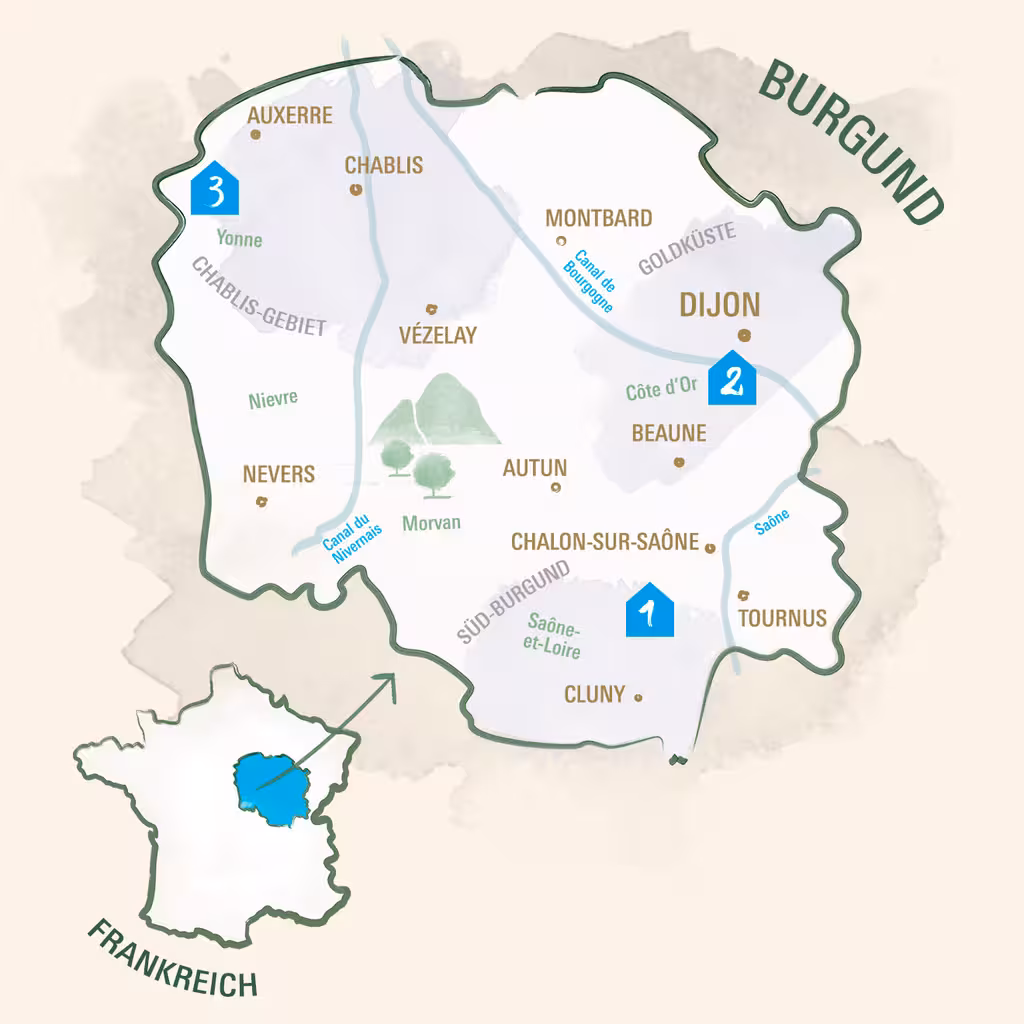 Burgund Karte detailliert mit Frankreichkarte