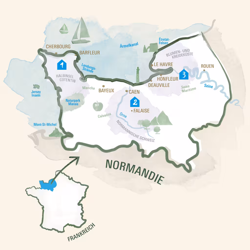 Normandie Karte detailliert mit Frankreichkarte