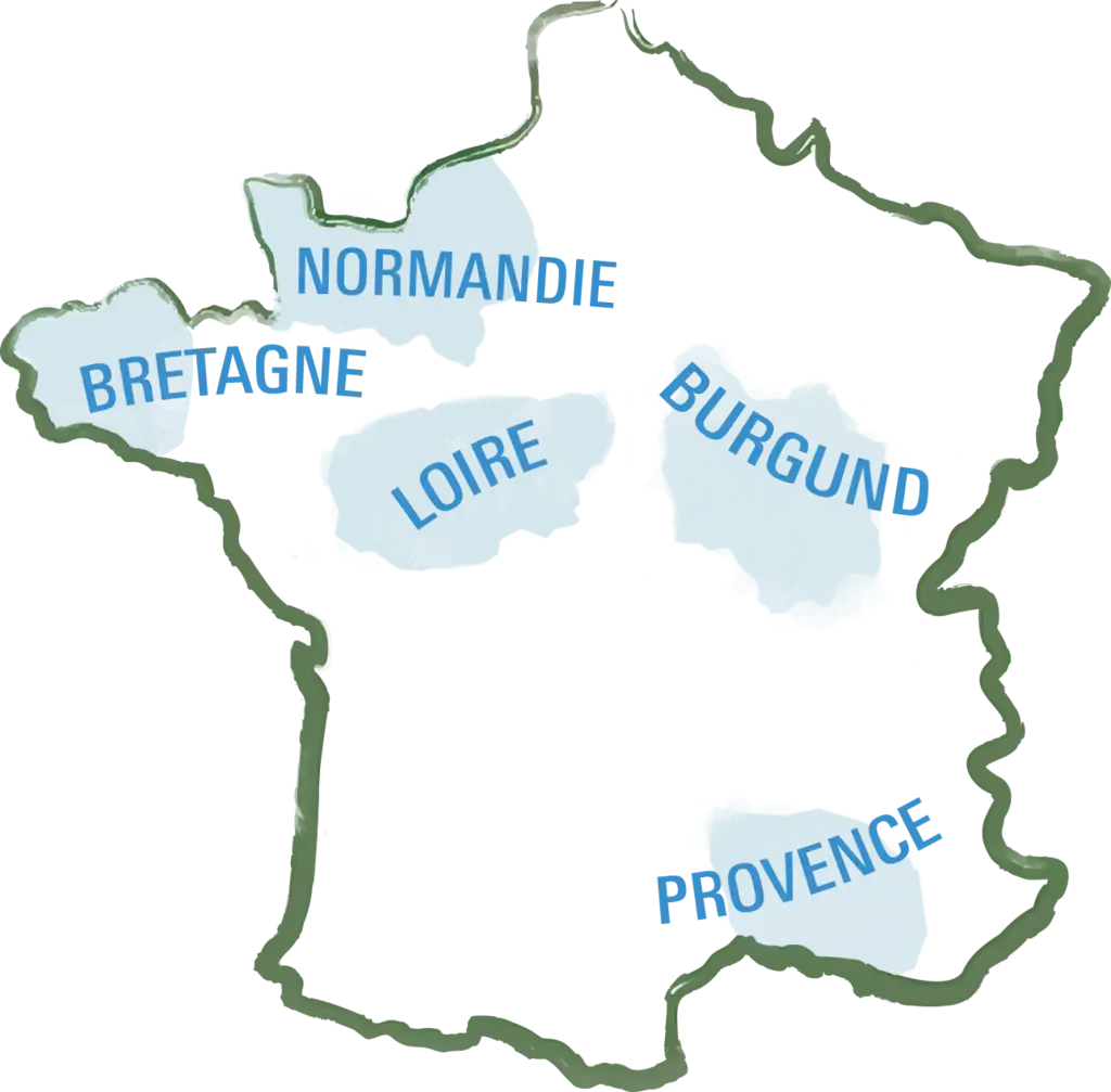 Frankreichkarte mit fünf Regionen