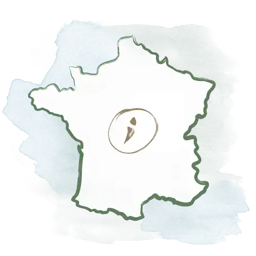 Eine Frankreichkarte mit einem Info-Symbol in der Mitte