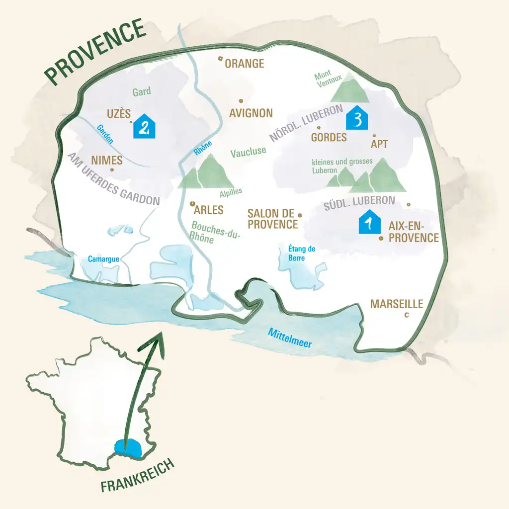 Provence Karte detailliert mit Frankreichkarte