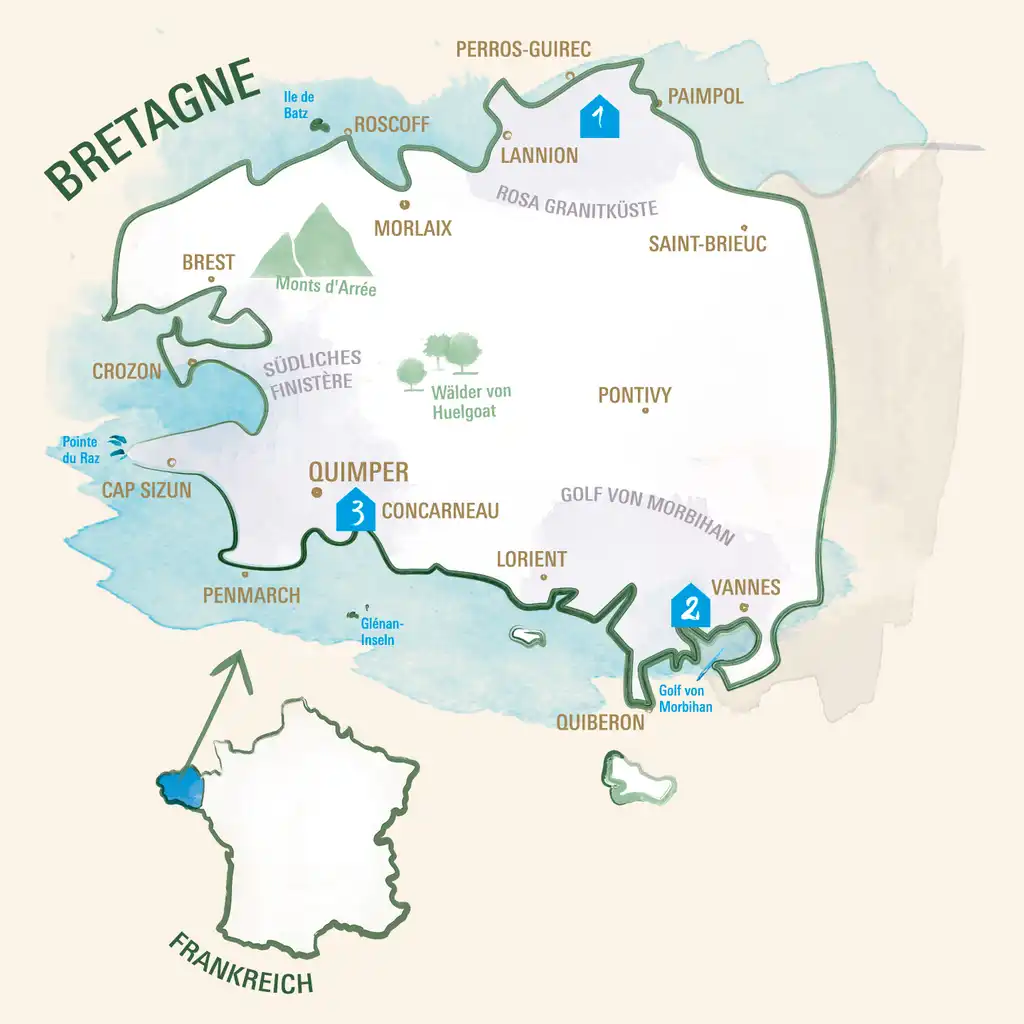 Bretagne Karte detailliert mit Frankreichkarte
