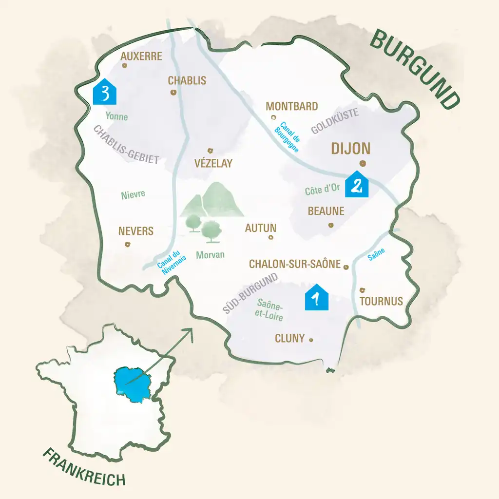 Burgund Karte detailliert mit Frankreichkarte