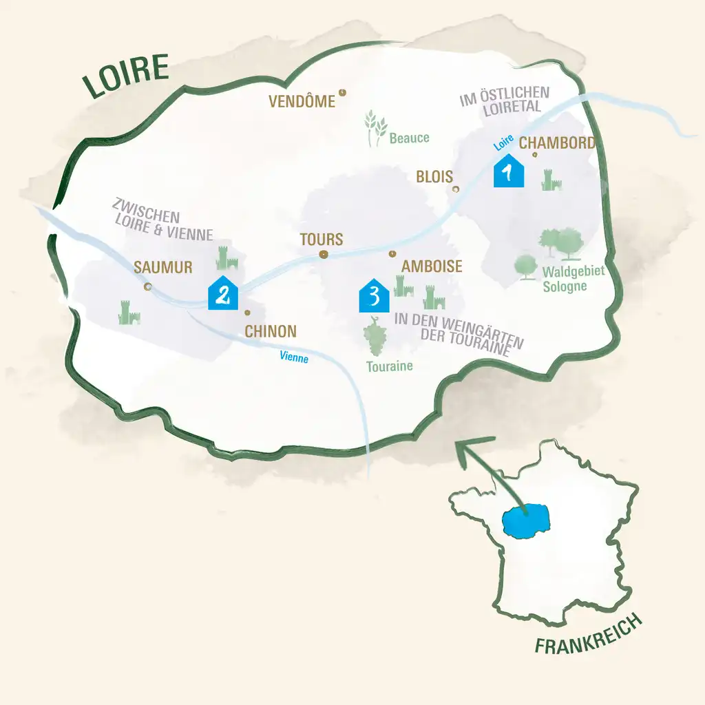Loire Karte detailliert mit Frankreichkarte