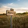 Ein Holzschild auf einem Feld